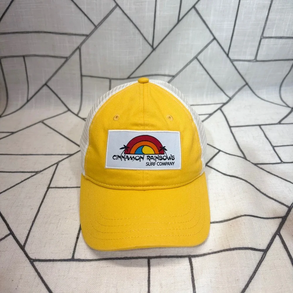 Cinnamon Rainbows Surf Company Trucker Hat Kids Yellow Mesh Snapback Patch Cap